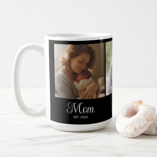 Moeder Opgericht Script Zwart 3 Foto Koffiemok (Met donut)