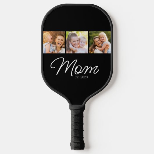 Moeder Opgericht Script Zwart 3 Foto Pickleball Paddle (Voorkant)
