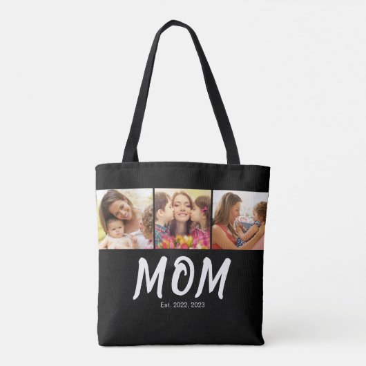 Moeder Opgericht Script Zwart 3 Foto Tote Bag (Achterkant)