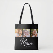 Moeder Opgericht Script Zwart 3 Foto Tote Bag (Voorkant)