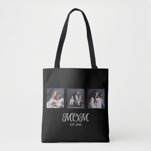 Moeder Opgericht Script Zwart 3 Foto Tote Bag (Voorkant)