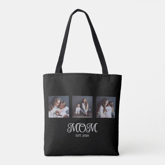 Moeder Opgericht Script Zwart 3 Foto Tote Bag (Achterkant)