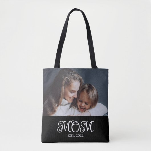 Moeder Opgericht Script Zwart Foto Tote Bag (Voorkant)