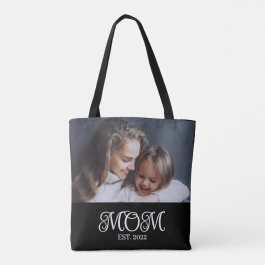 Moeder Opgericht Script Zwart Foto Tote Bag (Achterkant)