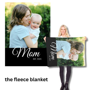 Moeder Opgericht Script Zwarte Foto Cadeau Fleece Deken