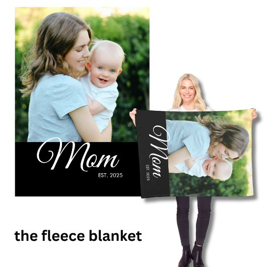 Moeder Opgericht Script Zwarte Foto Cadeau Fleece Deken