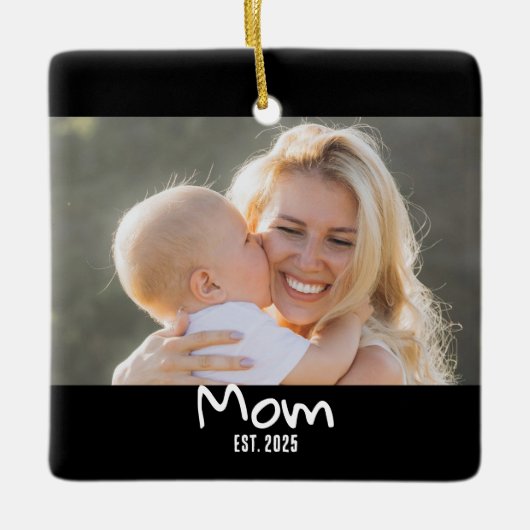 Moeder Opgericht Script Zwarte Foto Keramisch Ornament (Voorkant)