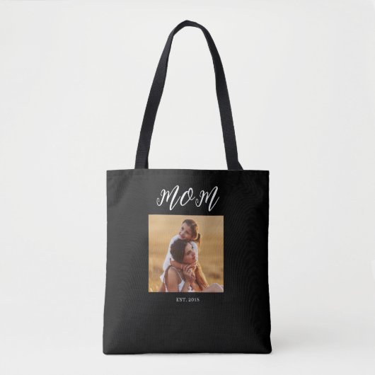 Moeder Opgericht Script Zwarte Foto Tote Bag (Voorkant)