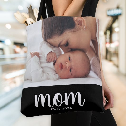 Moeder Opgericht Script Zwarte Foto Tote Bag