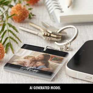 Moeder Opgericht Wit Elegant Script Foto Sleutelhanger