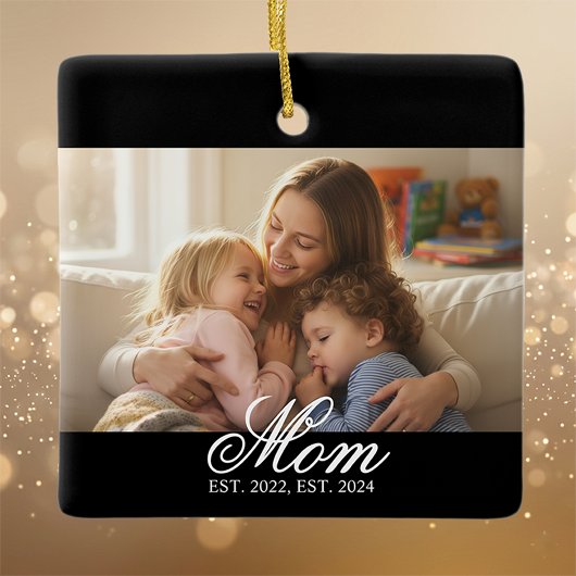 Moeder Opgericht Witte Elegante Script Foto Keramisch Ornament