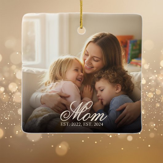 Moeder Opgericht Witte Elegante Script Foto Keramisch Ornament