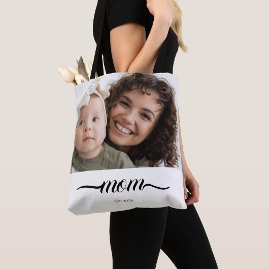 Moeder Opgericht Witte Foto Aangepaste Jaar Elegan Tote Bag (Dichtbij)