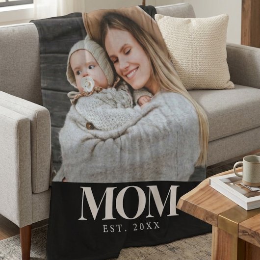 Moeder Opgericht Witte Typografie Foto Cadeau Fleece Deken