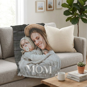 Moeder Opgericht Witte Typografie Foto Cadeau Fleece Deken