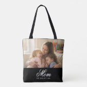 Moeder Opgericht Zwart Elegant Script Foto Tote Bag (Achterkant)