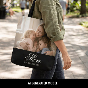 Moeder Opgericht Zwart Elegant Script Foto Tote Bag