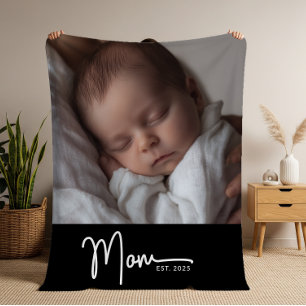 Moeder Opgericht Zwart Modern Minimaal Script Foto Fleece Deken