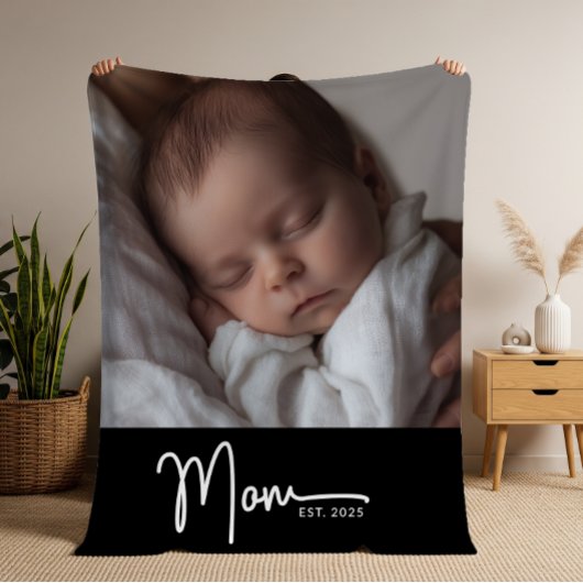 Moeder Opgericht Zwart Modern Minimaal Script Foto Fleece Deken