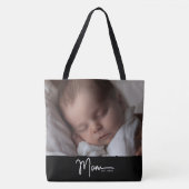 Moeder Opgericht Zwart Modern Minimaal Script Foto Tote Bag (Voorkant)