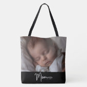 Moeder Opgericht Zwart Modern Minimaal Script Foto Tote Bag (Achterkant)