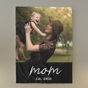 Moeder Opgericht Zwart Modern Schrift Foto Fleece Deken