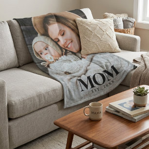 Moeder Opgericht Zwart Typografie Foto Cadeau Fleece Deken