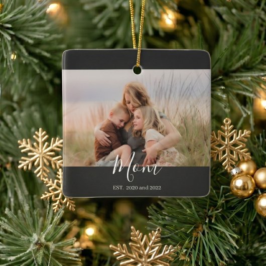 Moeder Opgericht Zwart Wit Elegant Script Foto Keramisch Ornament