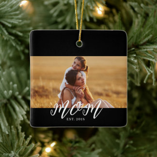 Moeder Opgericht Zwart Wit Script Foto Keramisch Ornament