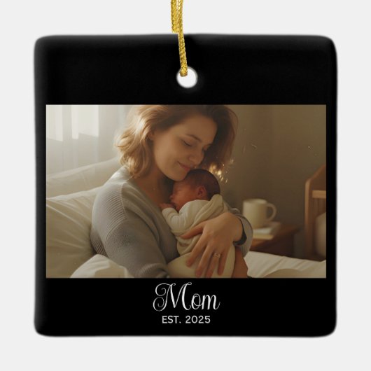 Moeder Opgericht Zwart Wit Script Foto Keramisch Ornament (Voorkant)