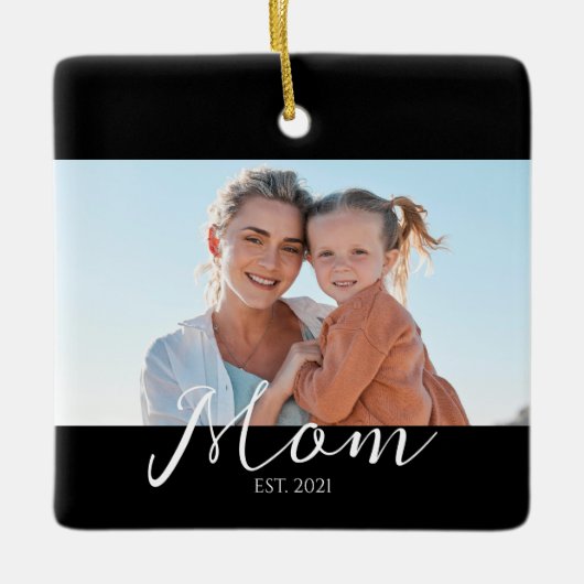 Moeder Opgericht Zwart Wit Script Foto  Keramisch Ornament (Voorkant)