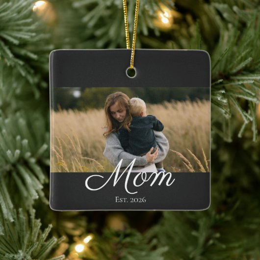 Moeder Opgericht Zwart Wit Script Foto Keramisch Ornament (Boom)