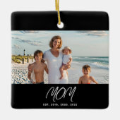 Moeder Opgericht Zwart Wit Script Foto Keramisch Ornament (Voorkant)