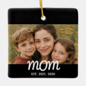 Moeder Opgericht Zwart Wit Script Foto Keramisch Ornament (Voorkant)