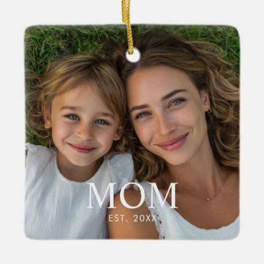 Moeder Opgericht Zwart Wit Script Foto Keramisch Ornament (Voorkant)