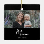 Moeder Opgericht Zwart Wit Script Foto Keramisch Ornament (Achterkant)