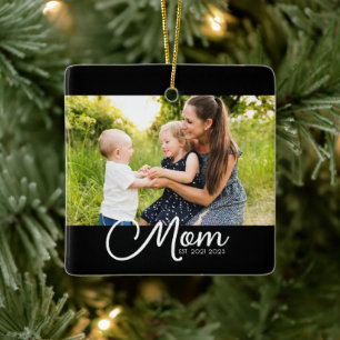 Moeder Opgericht Zwart Wit Script Foto Keramisch Ornament