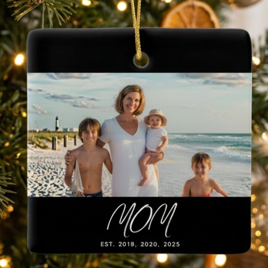 Moeder Opgericht Zwart Wit Script Foto Keramisch Ornament