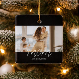 Moeder Opgericht Zwart Wit Script Foto  Keramisch Ornament