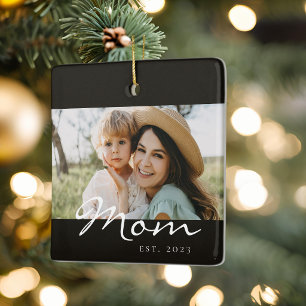 Moeder Opgericht Zwart Wit Script Foto Keramisch Ornament