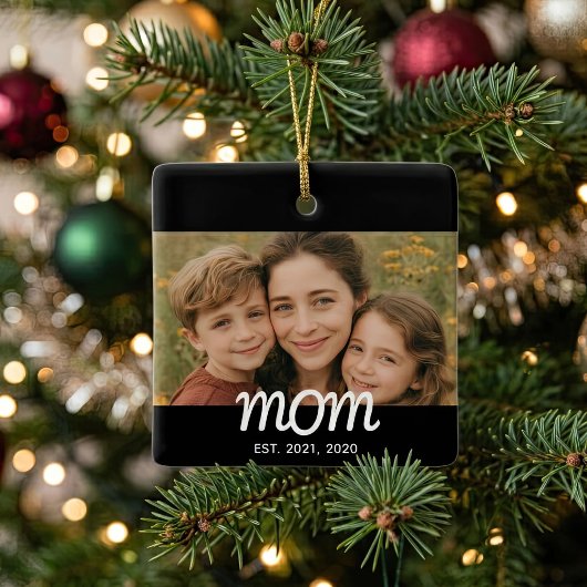 Moeder Opgericht Zwart Wit Script Foto Keramisch Ornament