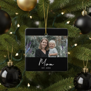 Moeder Opgericht Zwart Wit Script Foto Keramisch Ornament