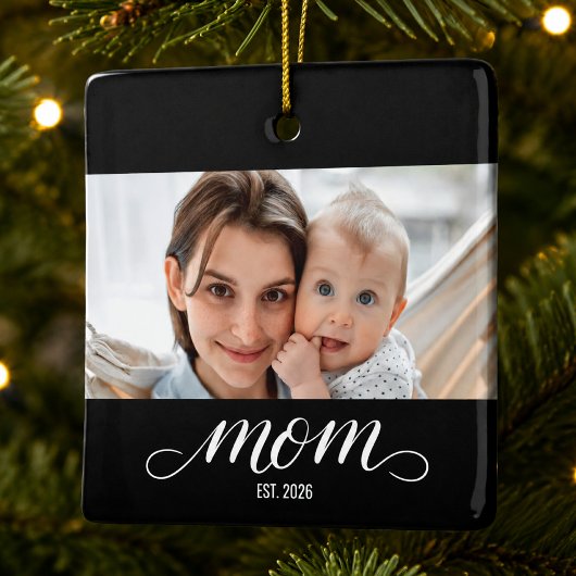 Moeder Opgericht Zwart Wit Script Foto Keramisch Ornament