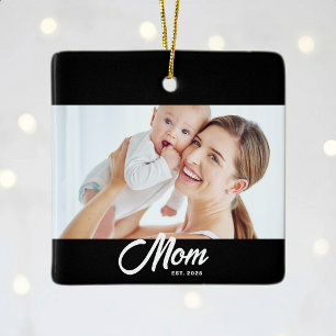 Moeder Opgericht Zwart Wit Script Foto Keramisch Ornament