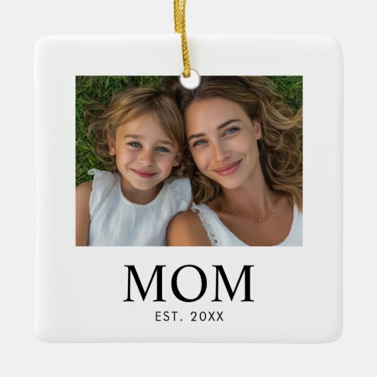 Moeder Opgericht Zwart Wit Script Foto Keramisch Ornament (Voorkant)