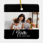Moeder Opgericht Zwart Wit Script Foto Keramisch Ornament (Voorkant)