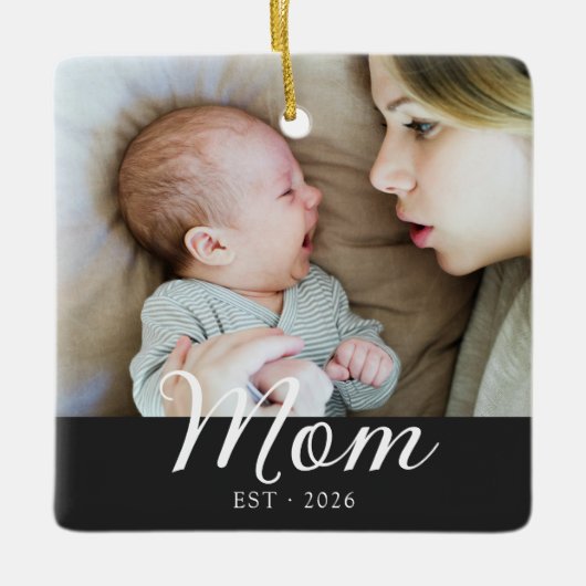 Moeder Opgericht Zwart Wit Script Foto Keramisch Ornament (Voorkant)