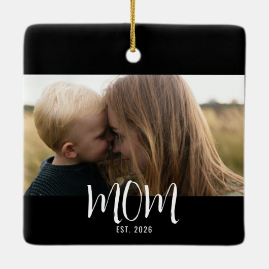 Moeder Opgericht Zwart Wit Script Foto Keramisch Ornament (Achterkant)