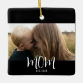Moeder Opgericht Zwart Wit Script Foto Keramisch Ornament (Voorkant)