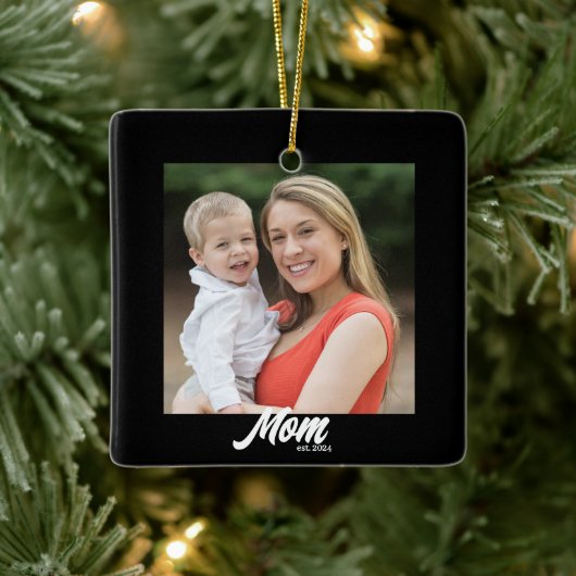 Moeder Opgericht Zwart Wit Script Foto Keramisch Ornament (Boom)